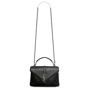 Like NEW! YSL Saint Laurent Calfskin Python Embossed Medium College Bag Black